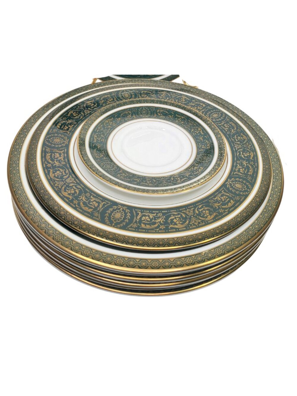 Royal Doulton Vanborough 9" Plates Forest Green & Gold Border H.4992